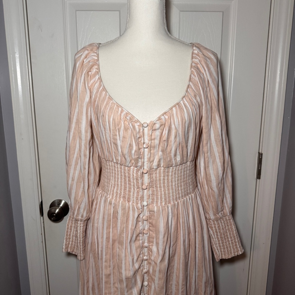 NWT Anthropologie Long-Sleeve Smocked-Waist Stripe Maxi Dress - Picture 7 of 16